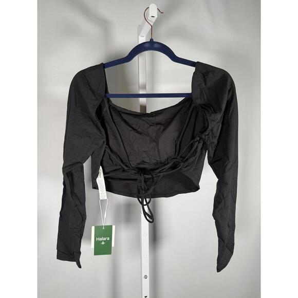 NWT Halara Softlyzero Airy Open Back Cropped Long Sleeve Top Black Size XL - Picture 3 of 6